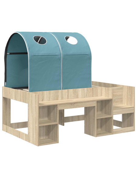 Letto con Tunnel con lo scaffale 3 pz Rovere Sonoma e Azzurro