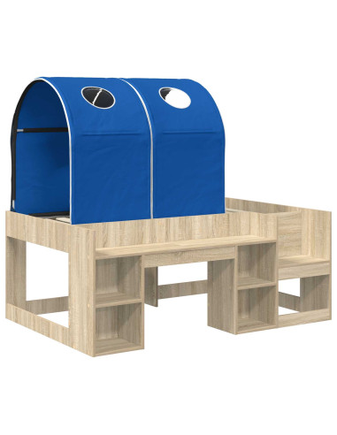 Letto con Tunnel 3 pz Rovere Sonoma e Blu Legno ingegnerizzato