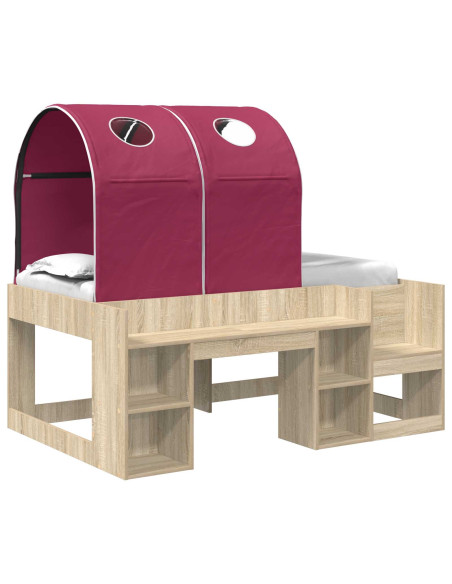 Letto con Tunnel con lo scaffale 3 pz Rovere Sonoma e Rosso
