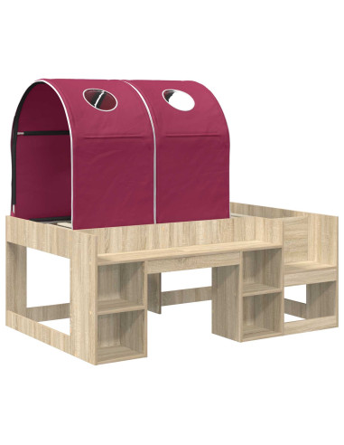 Letto con Tunnel con lo scaffale 3 pz Rovere Sonoma e Rosso