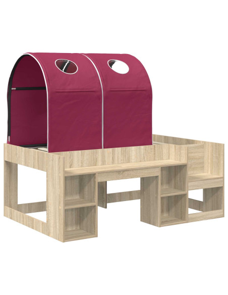 Letto con Tunnel con lo scaffale 3 pz Rovere Sonoma e Rosso