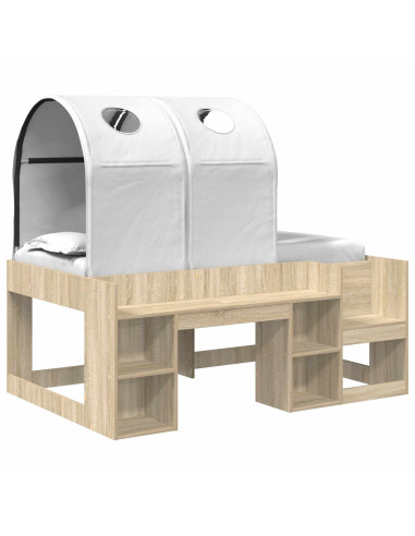 Letto con Tunnel con lo scaffale 3 pz Rovere Sonoma e Bianco