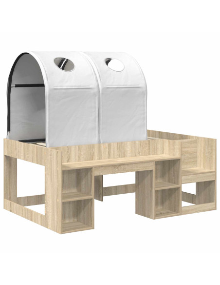 Letto con Tunnel con lo scaffale 3 pz Rovere Sonoma e Bianco