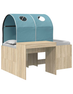 Letto con Tunnel 3 pz Rovere Artigianale e Blu Chiaro 2