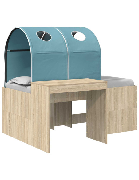 Letto con Tunnel 3 pz Rovere Artigianale e Blu Chiaro