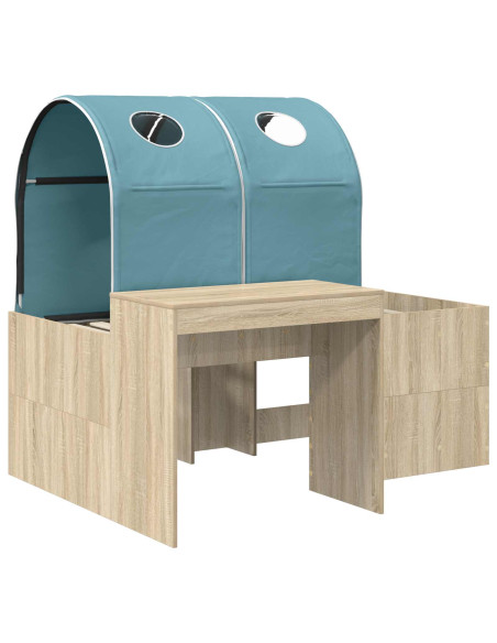 Letto con Tunnel 3 pz Rovere Artigianale e Blu Chiaro