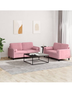 Set di Divani 2 pz con Cuscini Rosa in Velluto