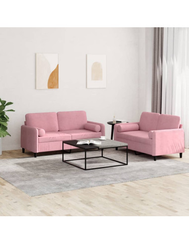 Set di Divani 2 pz con Cuscini Rosa in Velluto