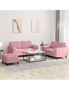 Set di Divani 3 pz con Cuscini Rosa in Velluto
