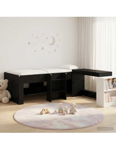 Letto alto per bambini con scrivania Rovere Nero 80 x 200 cm