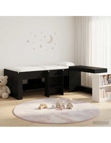 Letto alto per bambini con scrivania Rovere Nero 80 x 200 cm