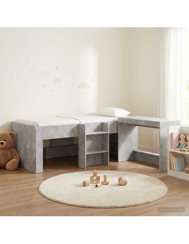 Letto alto per bambini con scrivania 2 pz Grigio Cemento