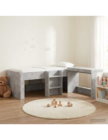 Letto alto per bambini con scrivania 2 pz Grigio Cemento