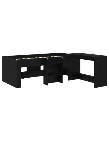 Letto alto per bambini con scrivania Rovere Nero 80 x 200 cm