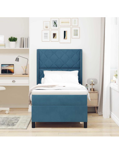 Letto a molle con materasso con led Blu 100 x 200 cm Velluto