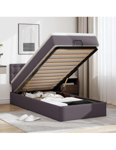 Letto Pouf con Materasso Grigio 80x200 cm Similpelle