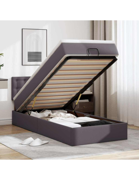 Letto Pouf con Materasso Grigio 80x200 cm Similpelle