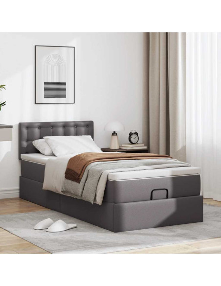 Letto Pouf con Materasso Grigio 80x200 cm Similpelle