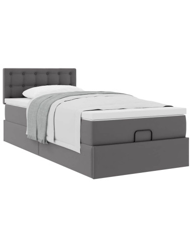 Letto Pouf con Materasso Grigio 80x200 cm Similpelle
