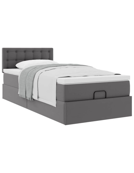 Letto Pouf con Materasso Grigio 80x200 cm Similpelle