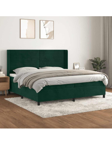 Giroletto a Molle con Materasso Verde Scuro 200x200 cm Velluto