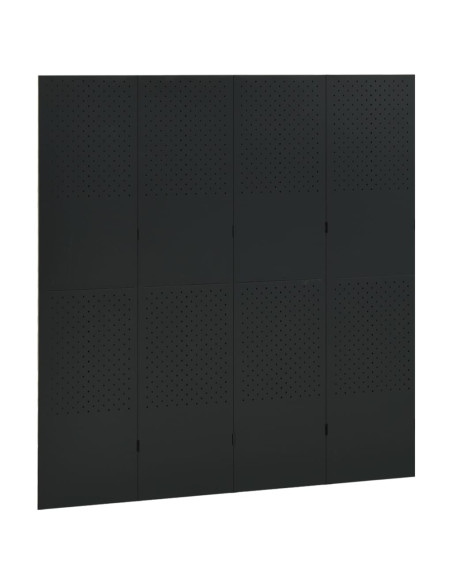 Paravento a 4 Pannelli Nero 160x180 cm in Acciaio