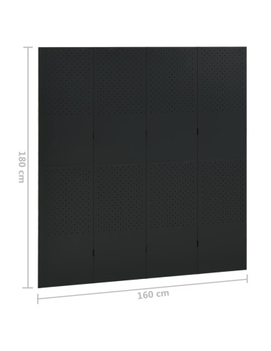 Paravento a 4 Pannelli Nero 160x180 cm in Acciaio