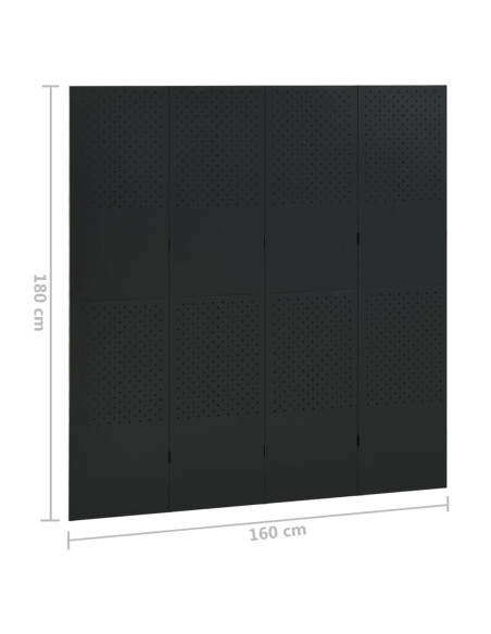 Paravento a 4 Pannelli Nero 160x180 cm in Acciaio