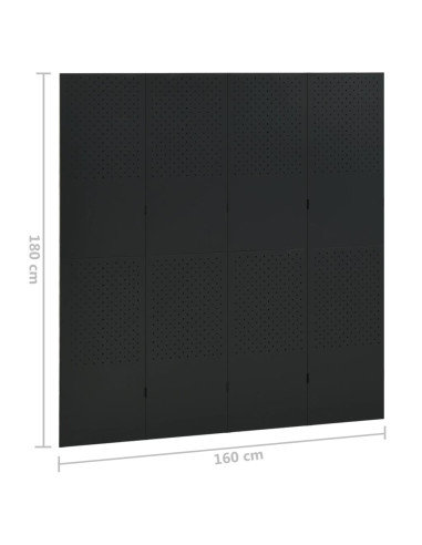 Paravento a 4 Pannelli 2 pz Nero 160x180 cm in Acciaio