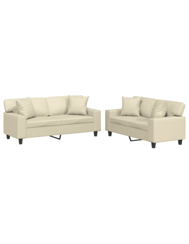 Set di Divani 2 pz con Cuscini Crema in Similpelle