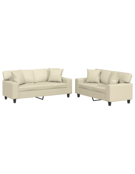 Set di Divani 2 pz con Cuscini Crema in Similpelle