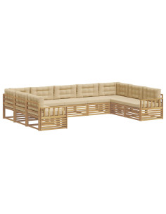 Set di divani da esterno con cuscino 9 pcs Bianco e Beige 2