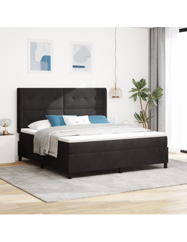 Letto a molle con materasso con led Nero 180 x 200 cm Velluto