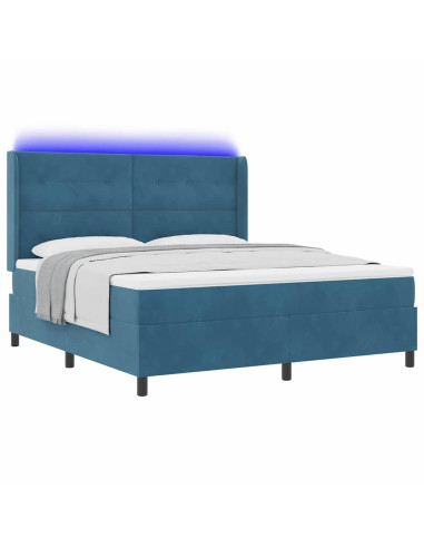Letto a molle con materasso con led Blu 180 x 200 cm Velluto
