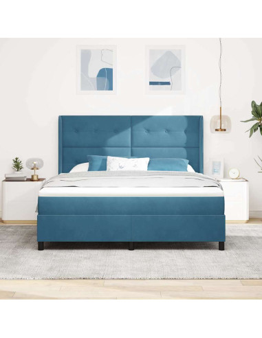 Letto a molle con materasso con led Blu 180 x 200 cm Velluto