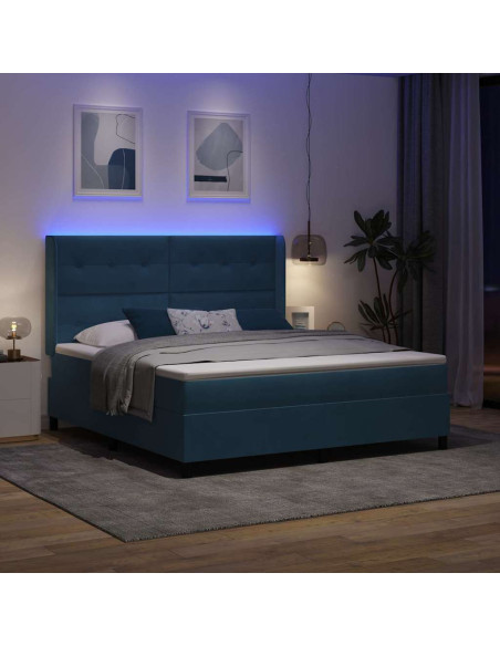 Letto a molle con materasso con led Blu 180 x 200 cm Velluto