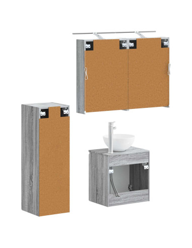 Set di mobili per il bagno 4 pcs Sonoma grigio