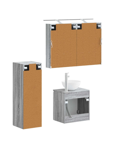 Set di mobili per il bagno 4 pcs Sonoma grigio