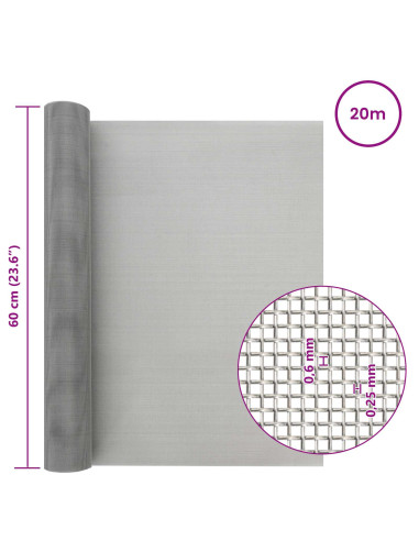 Rete per schermatura 60 x 2000 cm 30 Mesh Argento