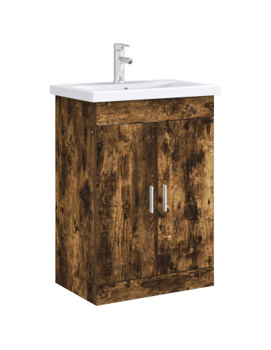 Mobiletto da Bagno Sotto Lavabo Rovere Fumo 56 x 37,5 x 81 cm