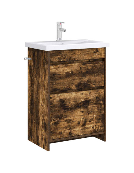 Mobiletto da Bagno Sotto Lavabo Rovere Fumo 56 x 37,5 x 81 cm