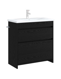Mobiletto da Bagno Sotto Lavabo Rovere Nero 78,5 x 37,5 x 81 cm 2