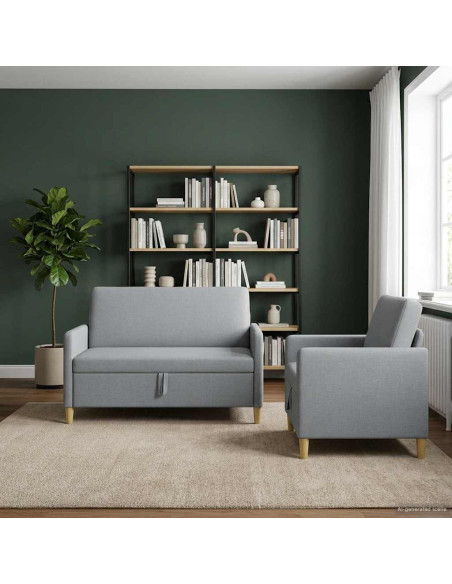 Set di Divani con Storage 2 pcs Grigio Chiaro Poliestere