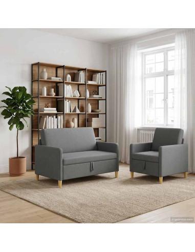 Set di Divani con Storage 2 pcs Grigio Scuro Poliestere