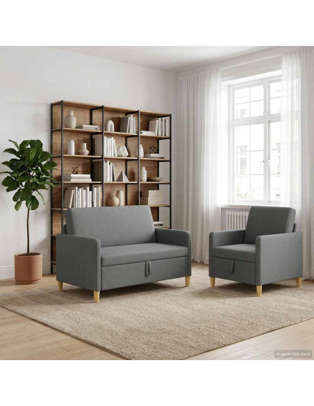 Set di Divani con Storage 2 pcs Grigio Scuro Poliestere