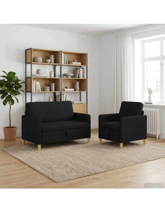 Set di Divani con Storage 2 pcs Nero Poliestere