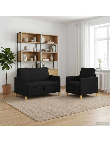 Set di Divani con Storage 2 pcs Nero Poliestere