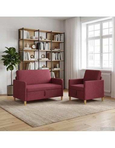 Set di Divani con Storage 2 pcs Rosso Vino Poliestere