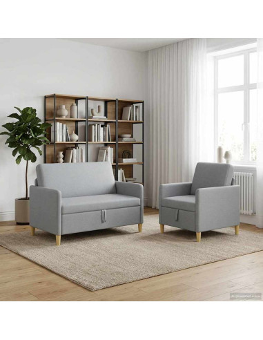 Set di Divani con Storage 2 pcs Grigio Chiaro Poliestere