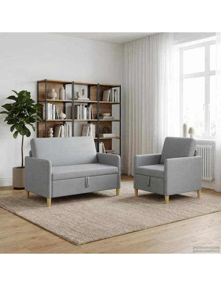 Set di Divani con Storage 2 pcs Grigio Chiaro Poliestere